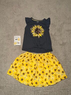 New Haute Hippie Girls Sunflower Sequin Top & Skirt Set Black Yellow Size M/7-8